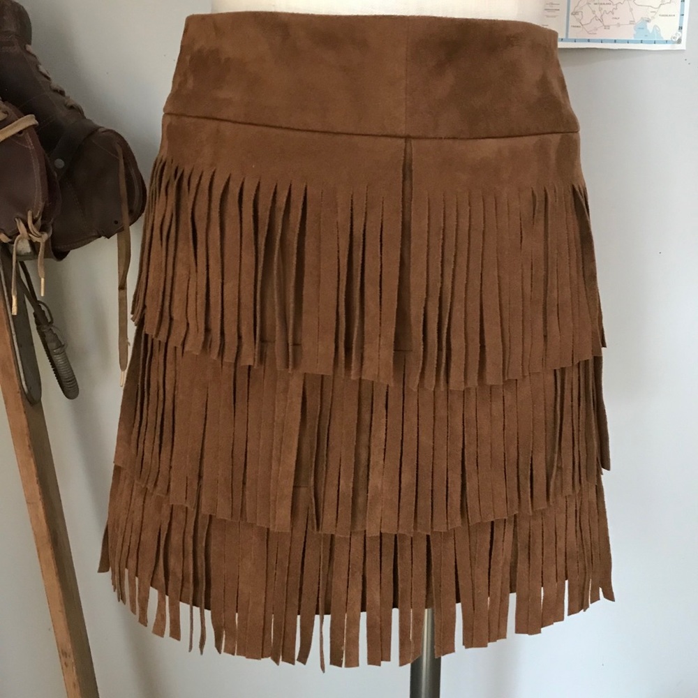 Cupcakes & Cashmere Suede Fringe Skirt